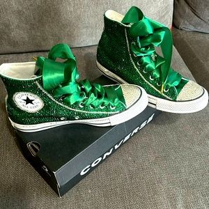 Women size 9 blinged out green converse wore once like new all stones on
